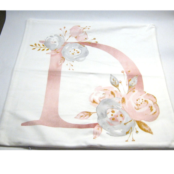 Set of two- 16x16 inch square Floral Cottage style Letter D Throw Pillow Covers - Picture 2 of 5